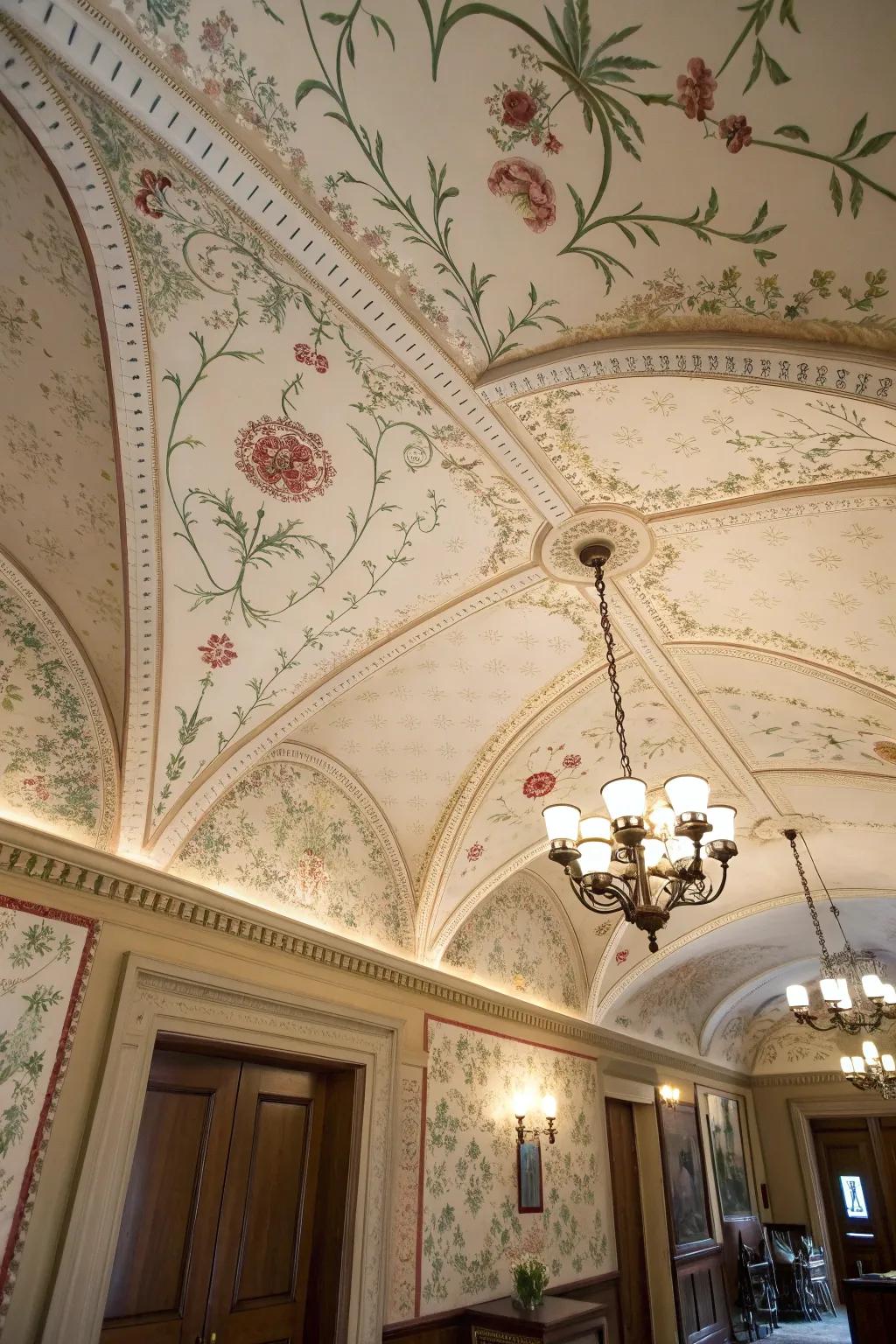 Elevate your space: Discover the art of wallpapered ceilings.