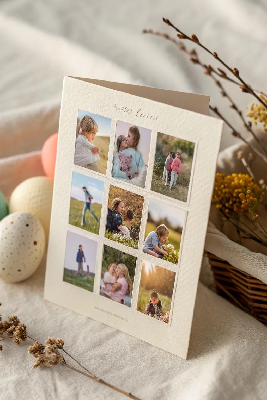 Capture the joy of past Easters with a personalized photo collage card, blending minimalist elegance and heartwarming memories.