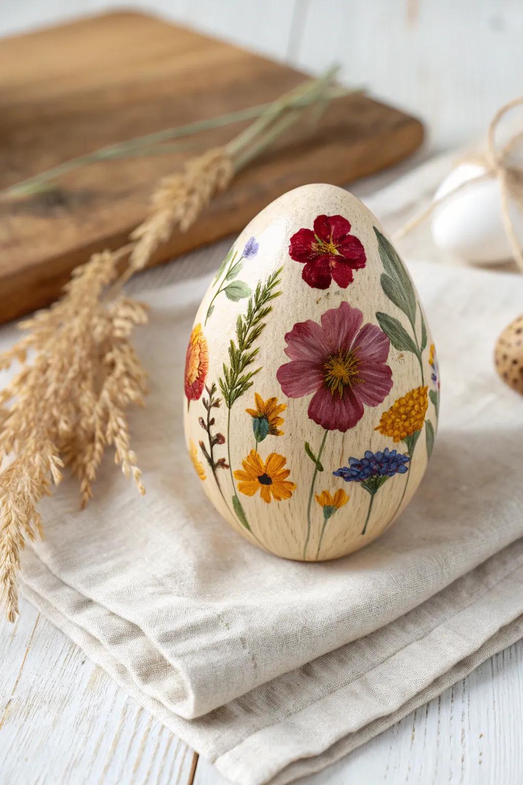 Embrace the elegance of nature with these timeless wooden floral eggs, a perfect blend of craftsmanship and vibrant beauty.