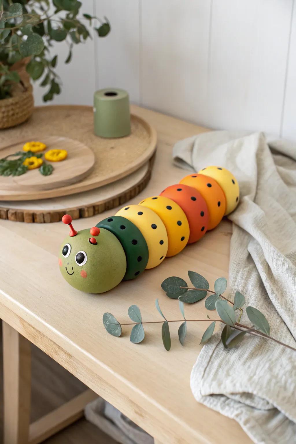 Craft your own joyful clay caterpillar — a delightful blend of color and creativity!