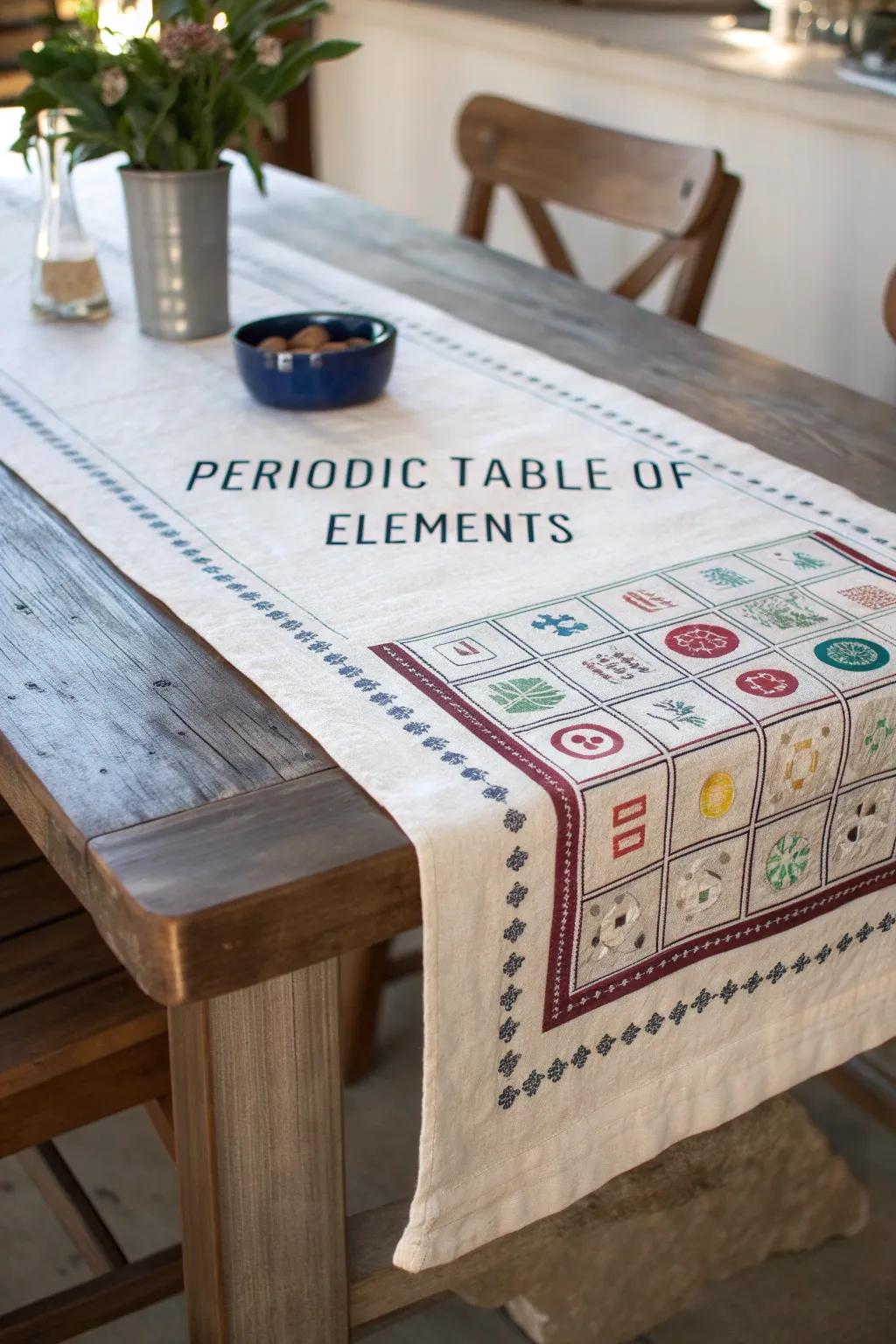 Elevate your dining experience with this handcrafted Elemental Table Runner—where science meets art in perfect harmony.
