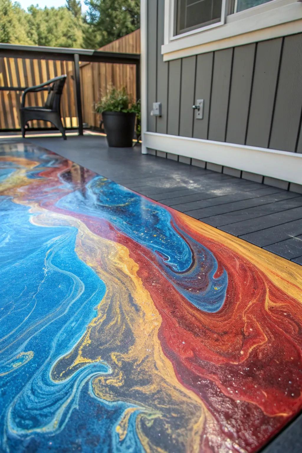 Elevate your outdoor space with the vibrant artistry of epoxy accents, where craftsmanship meets creativity.