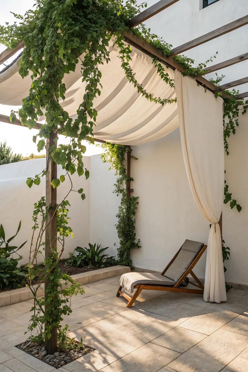 Transform your patio into a serene green oasis with the perfect blend of minimalist design and natural beauty.