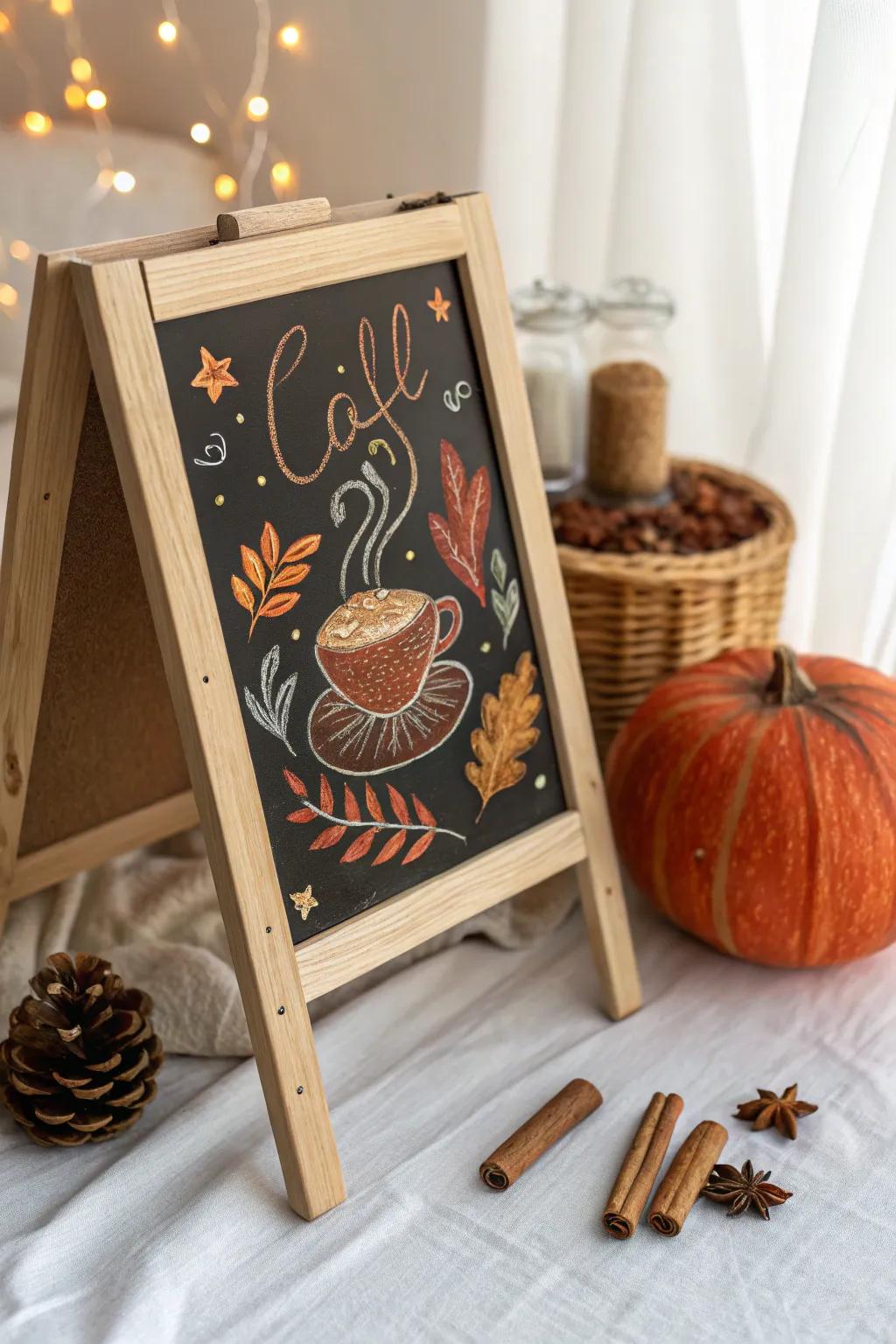 Embrace the warmth of autumn with a charming pumpkin spice chalkboard design, perfect for adding cozy vibes to your space!