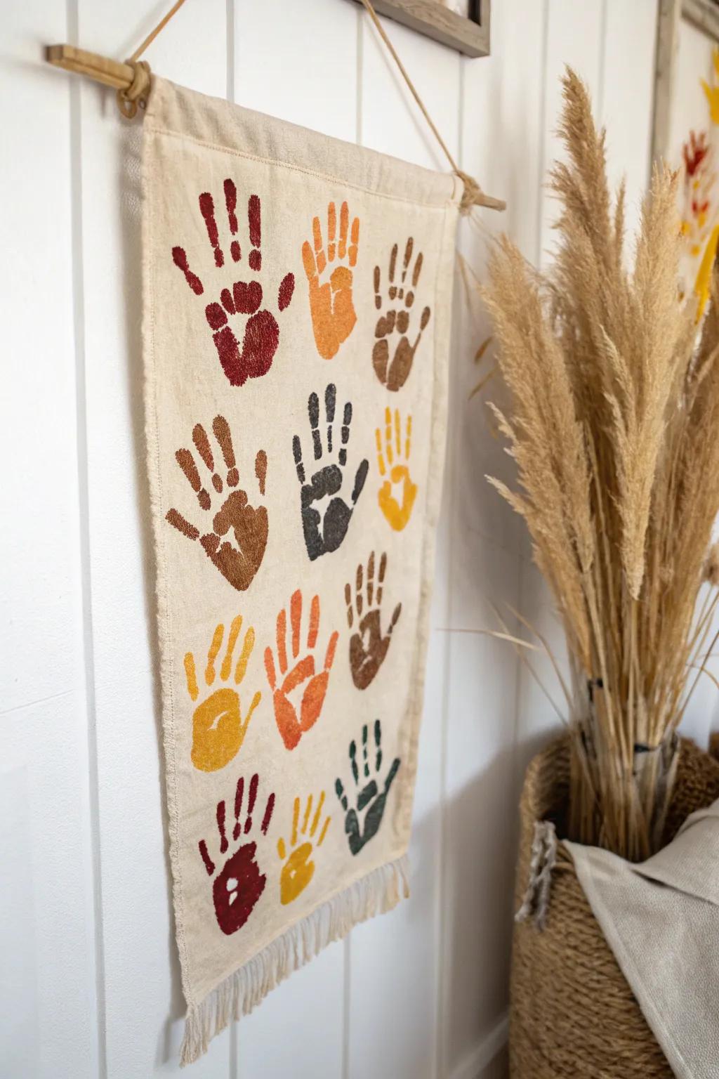 Add a touch of handcrafted charm to your home with this stunning fall handprint banner.