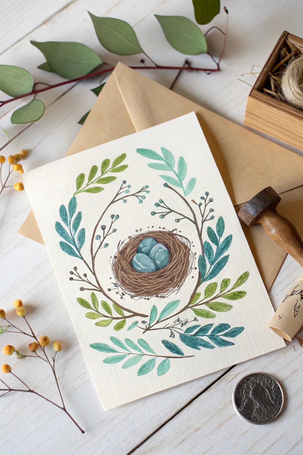 Celebrate Father's Day with a touch of nature's elegance. DIY card with a fingerprint bird's nest, perfect for the outdoor-loving dad.