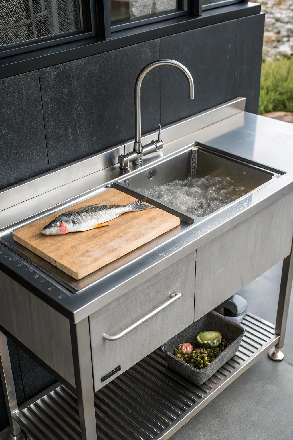 Discover the elegance of minimalist design with this sleek fish cleaning station, where functionality meets style.