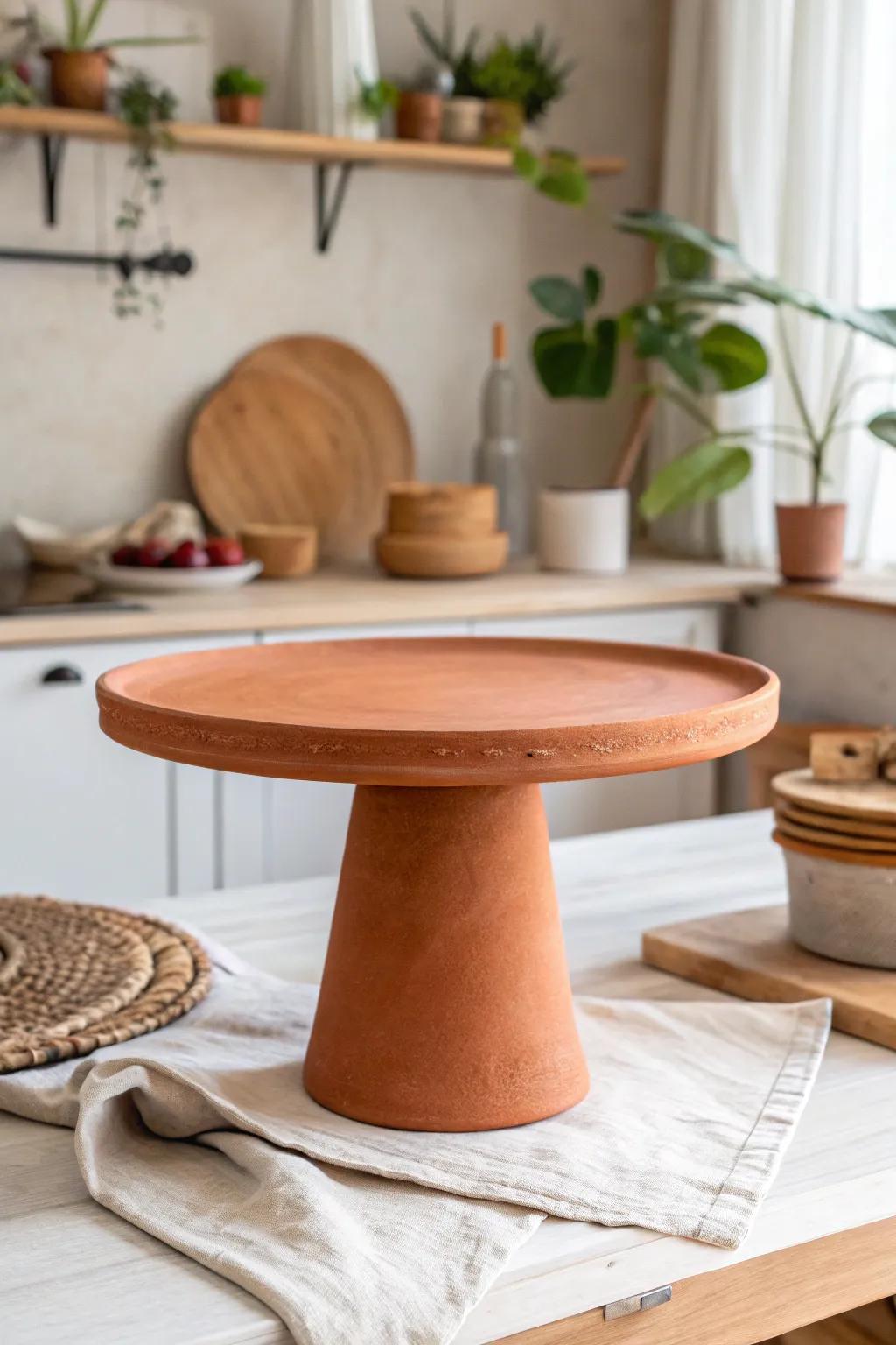 Elevate your dessert presentation with a handcrafted clay cake stand that blends simplicity and artistry.