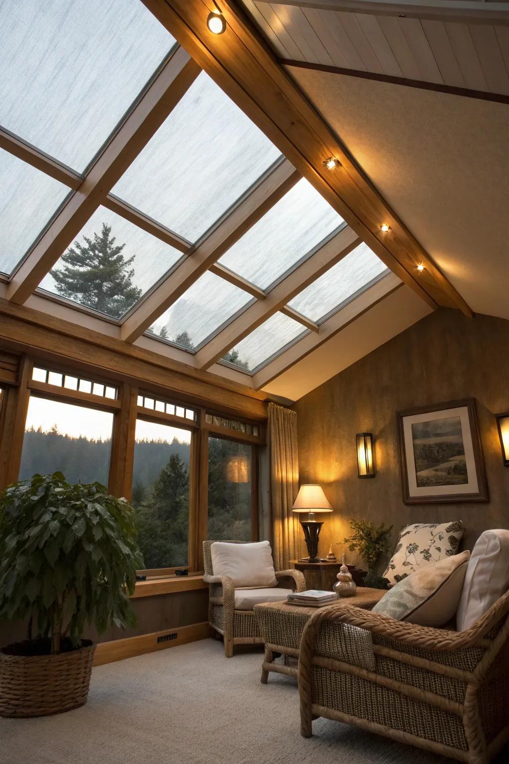Diffuse sunlight beautifully with frosted skylights.