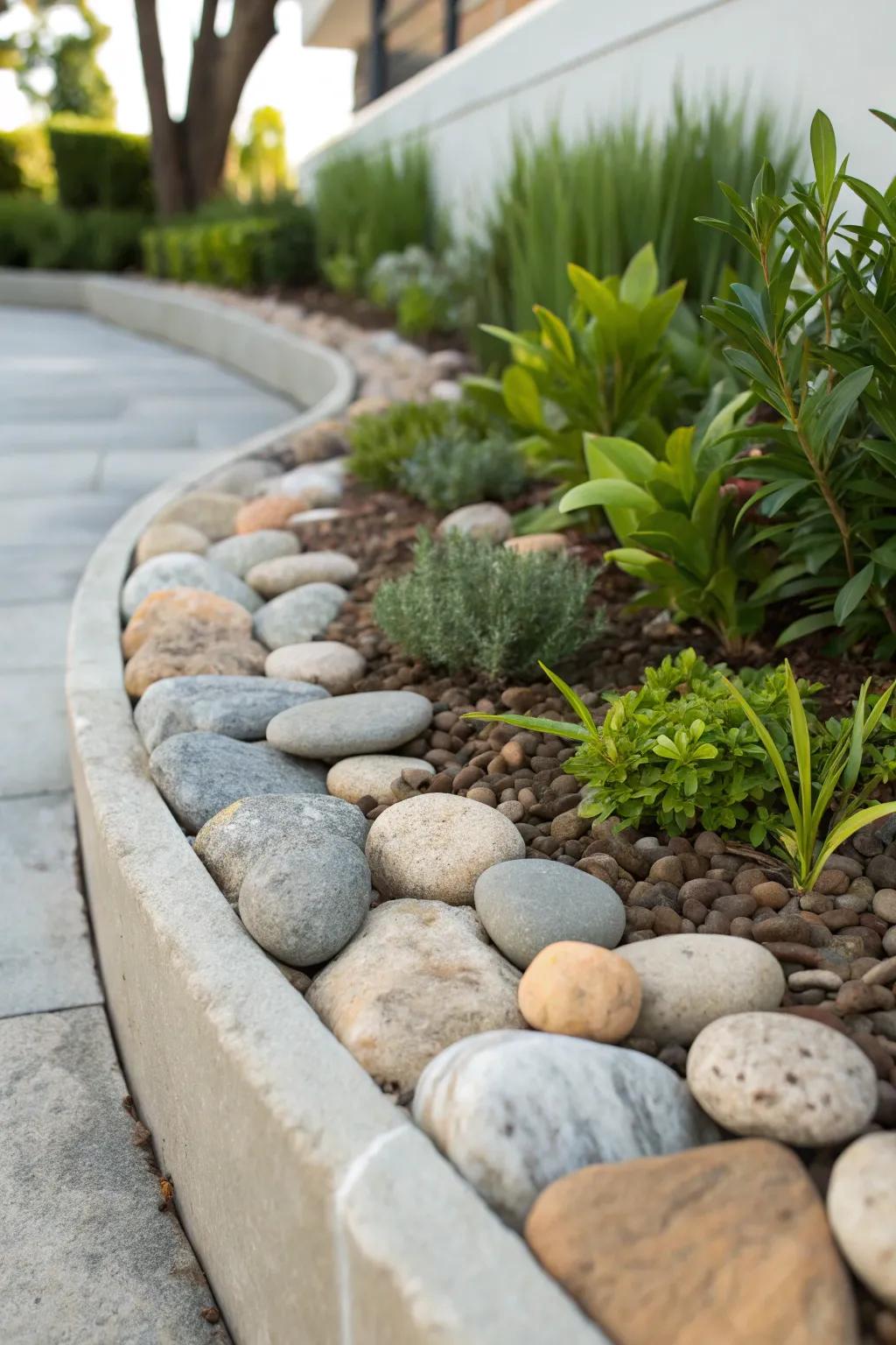 Transform your garden with sculptural stone edging for a rustic and elegant touch.