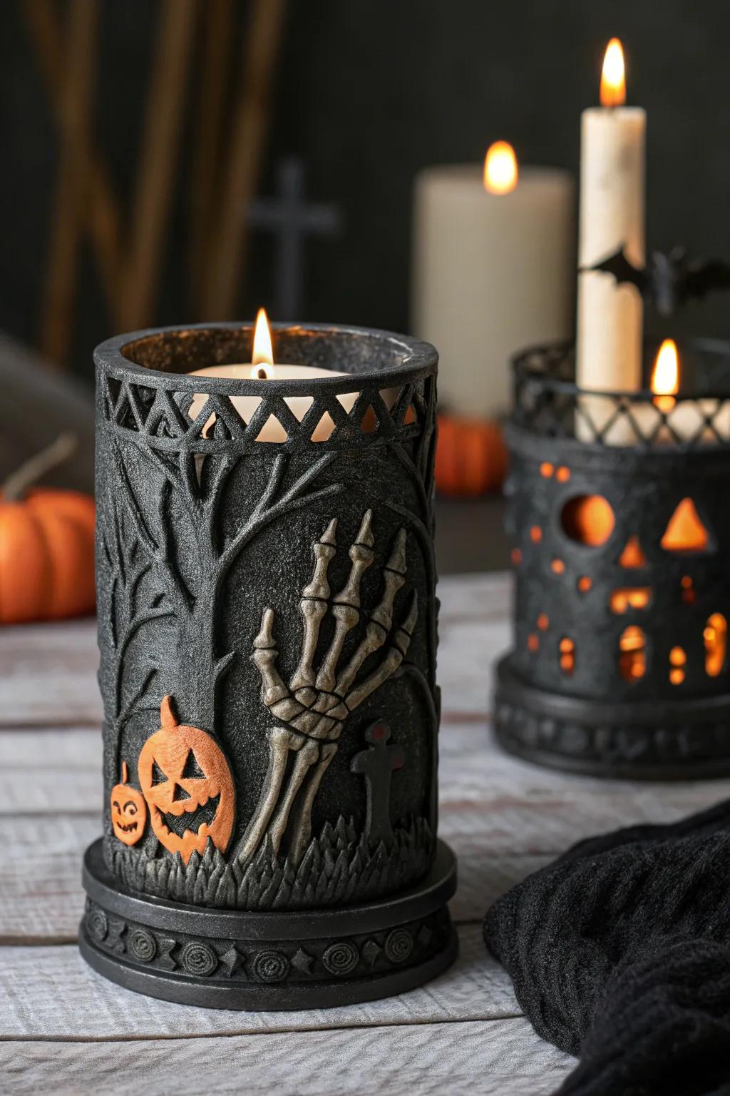 Illuminate your space with spooky elegance: A masterfully crafted 3D printed Halloween candle holder.