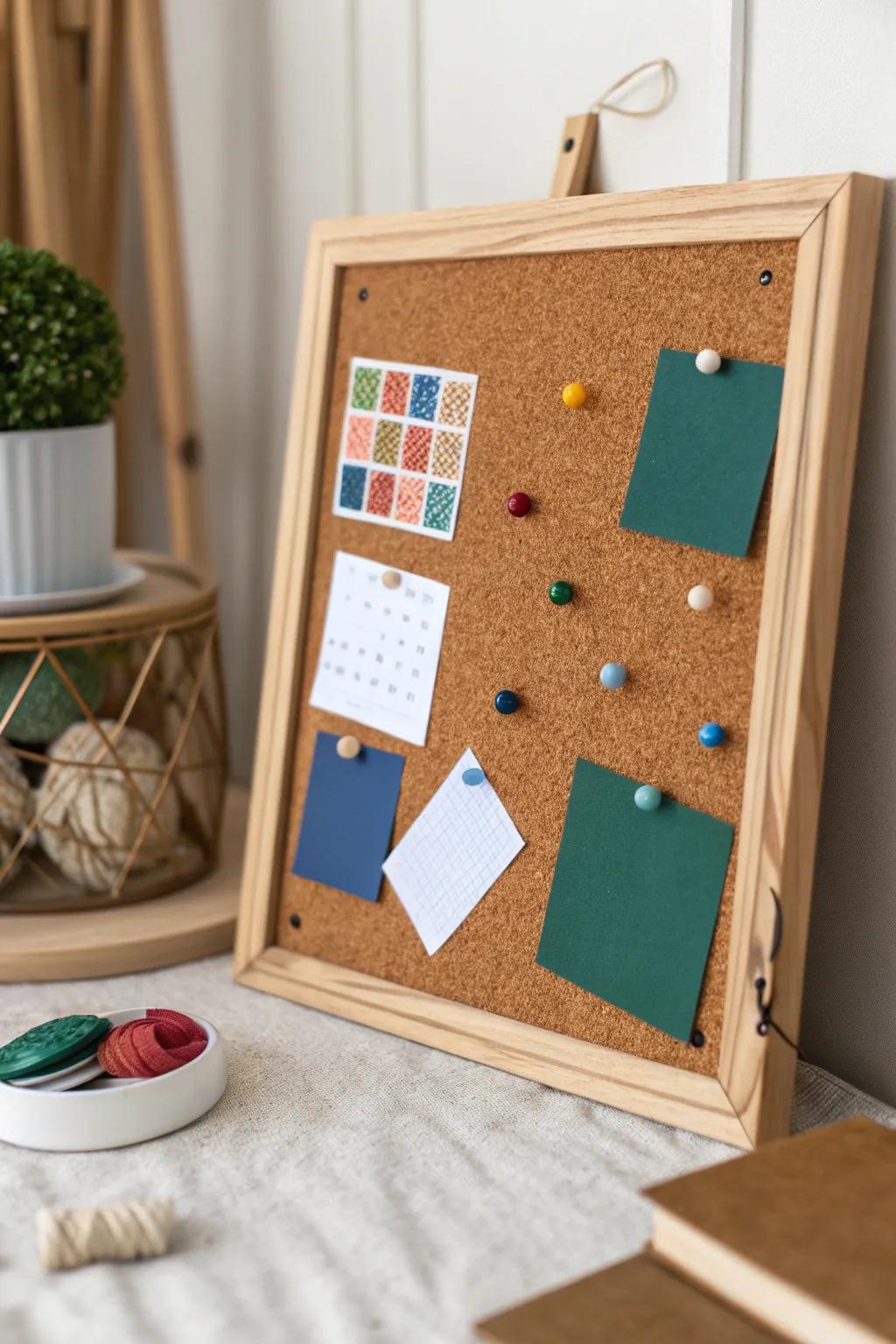Organize your dreams with a touch of elegance: A vibrant corkboard for your goals.