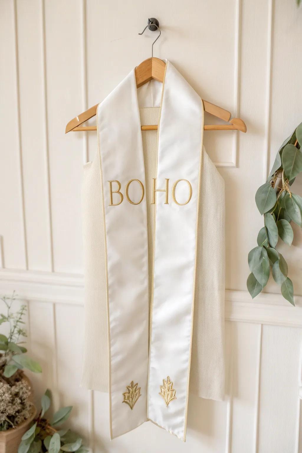 Embrace timeless elegance with a minimalist monogram stole for your graduation day.