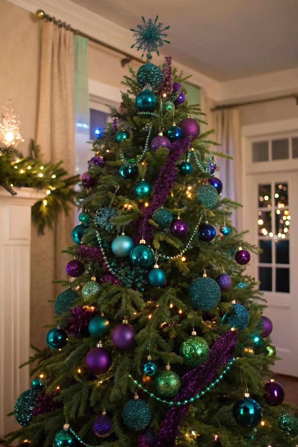A jewel-toned Christmas tree that makes a bold and striking style statement.