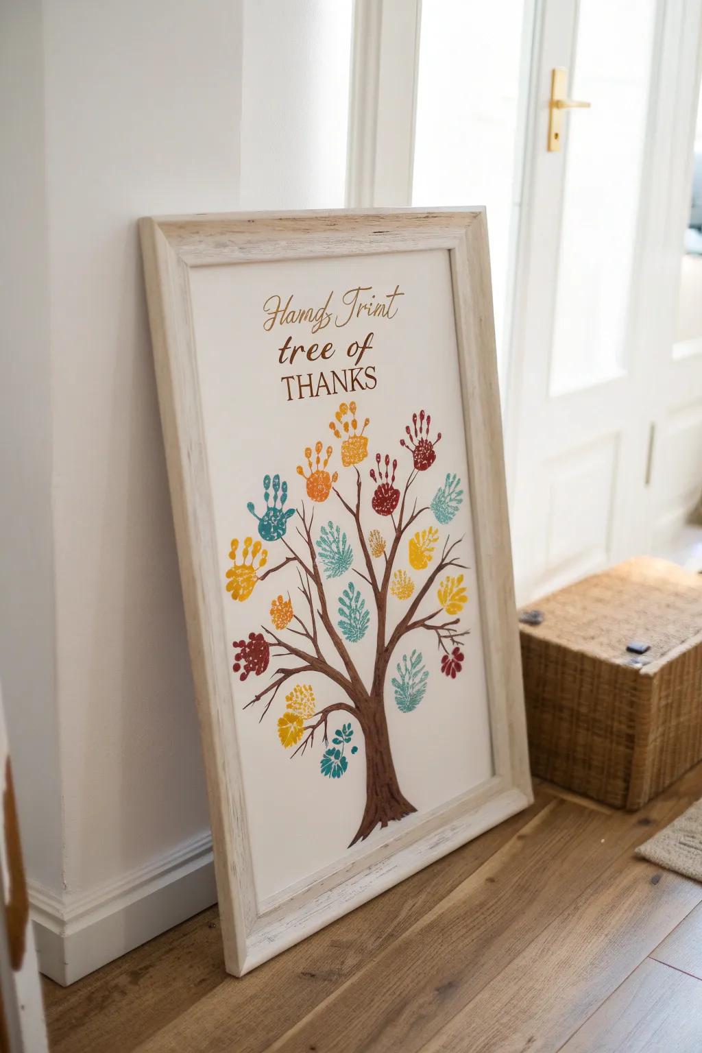 Celebrate gratitude with a handprint tree of thanks, blending minimalist design with bohemian charm.