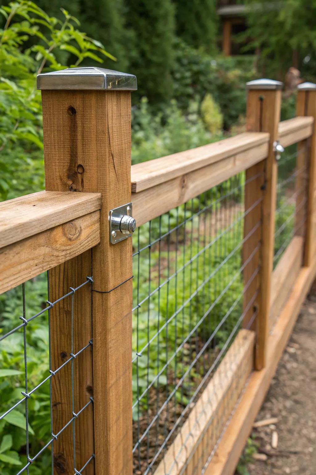Elevate your garden aesthetics with a touch of rustic charm: DIY hog wire fence installation.