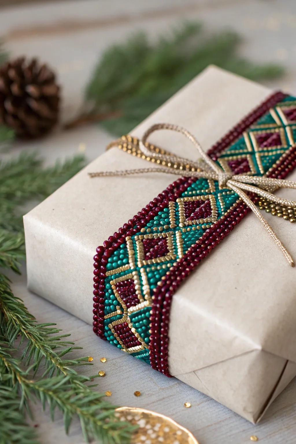 Elevate your gift wrapping with luxurious beaded details for a touch of elegance and charm.
