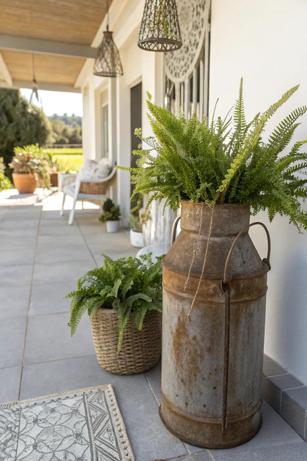 Transform vintage elegance into outdoor beauty with a milk can plant stand. 🌿✨