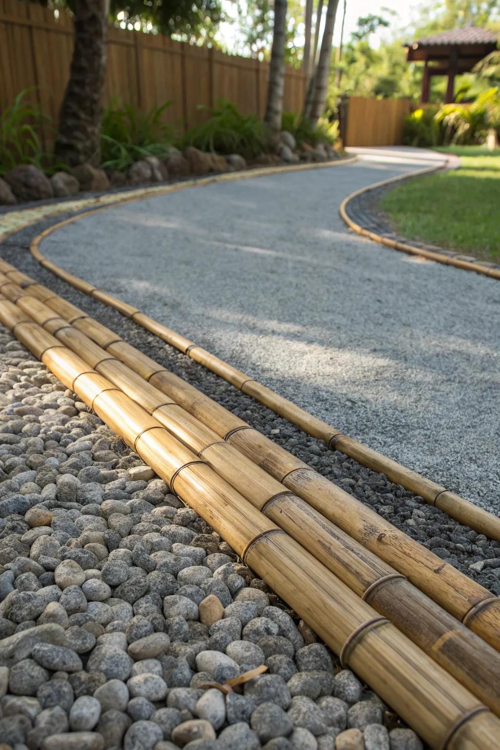 Elevate your driveway with the exotic charm of bamboo edging.