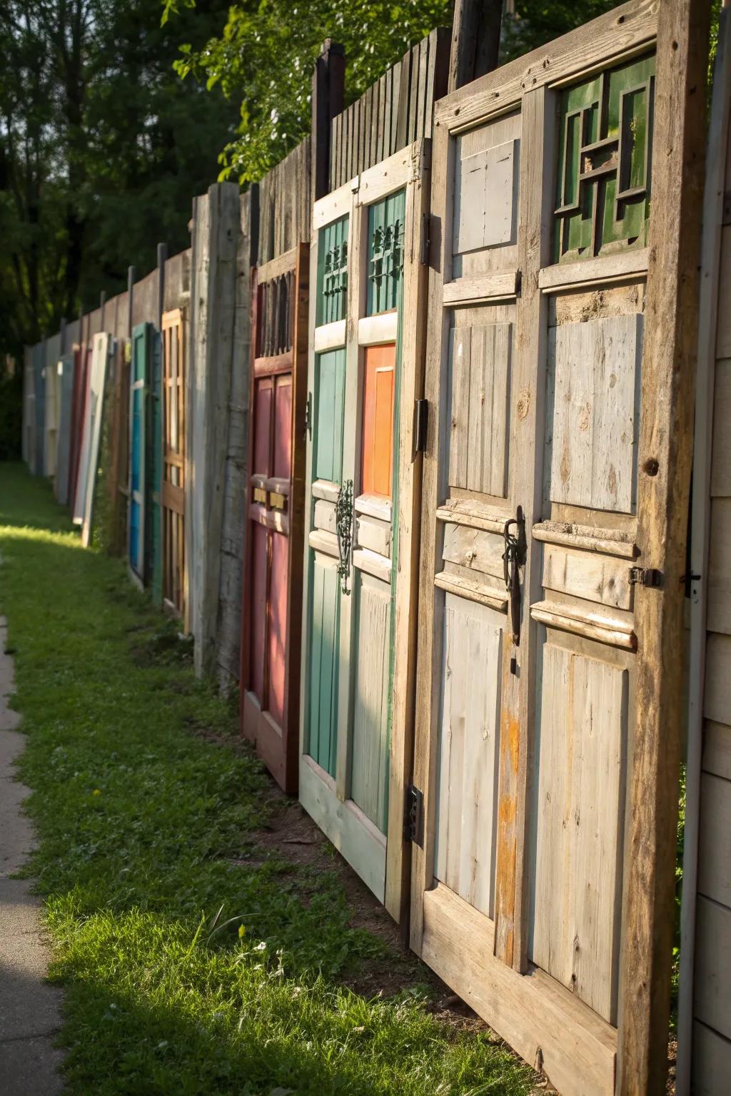 Transform your yard with an upcycled door fence – where sustainability meets style.