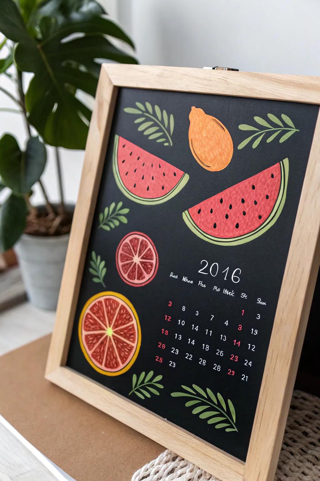 Embrace summer vibes with a Fruit Fiesta on your chalkboard calendar!