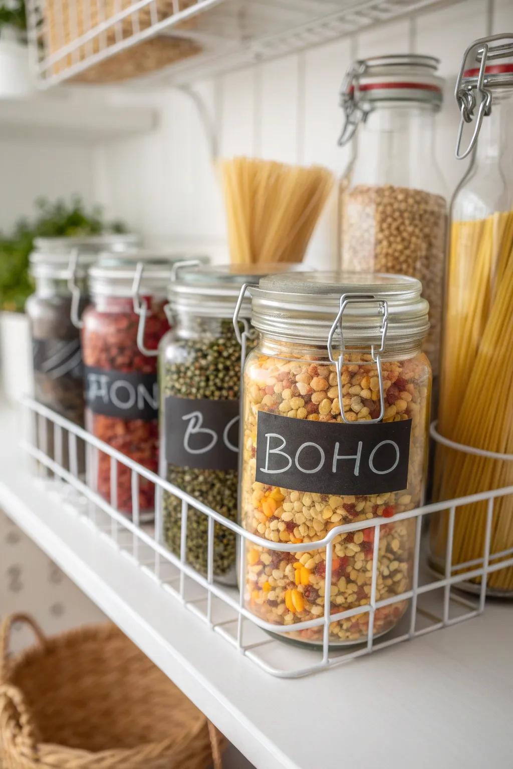 Transform your kitchen with charming jar displays—where simplicity meets vibrant elegance.