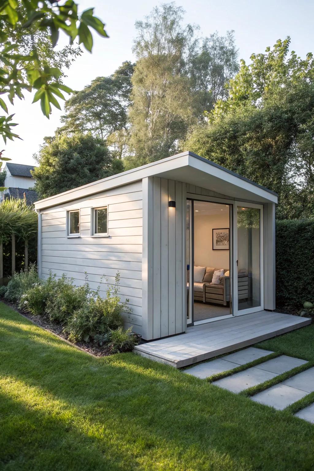 Embrace simplicity: A minimalist shed that seamlessly blends with nature.