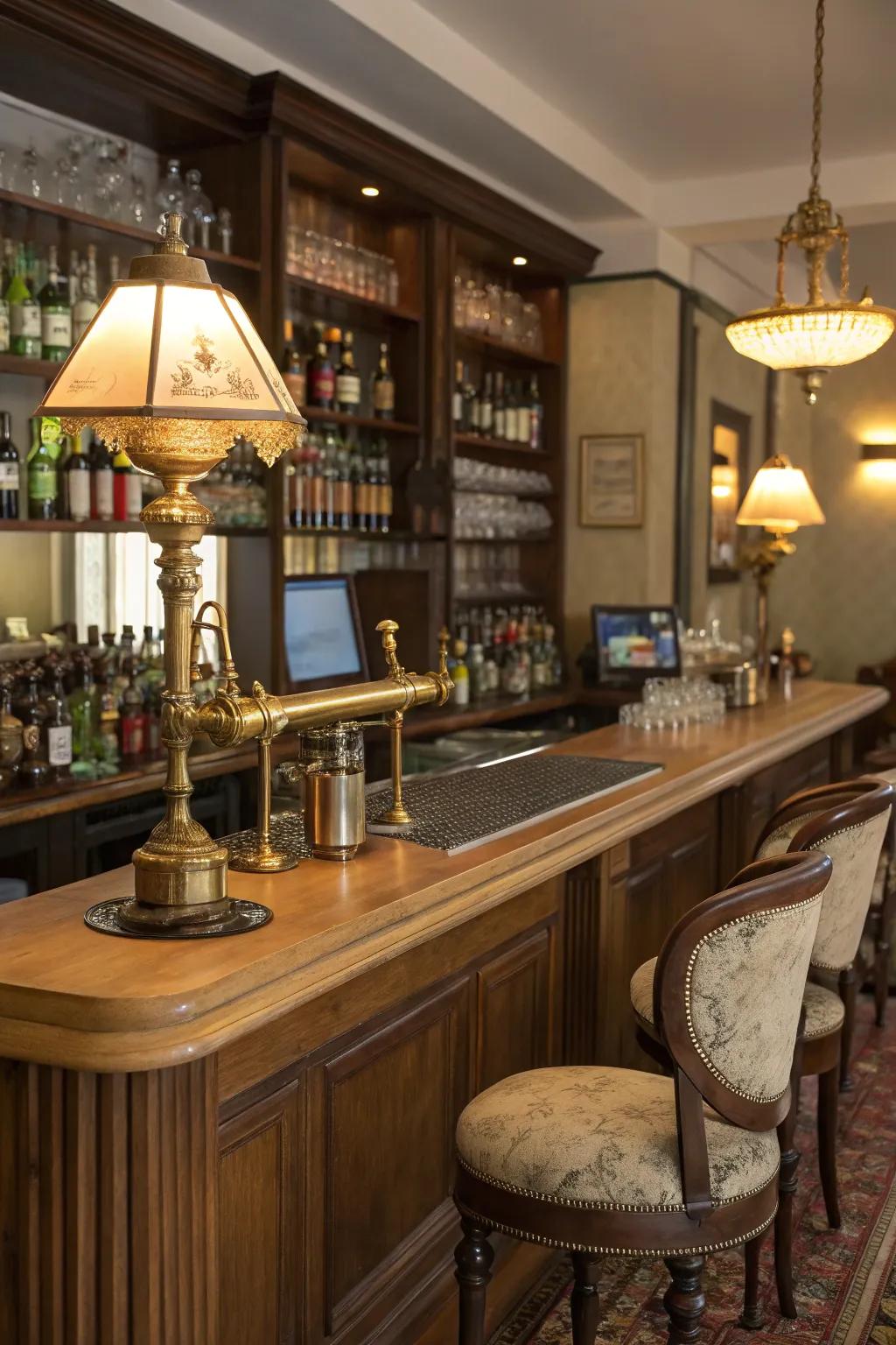 Vintage elements create a nostalgic bar ambiance.