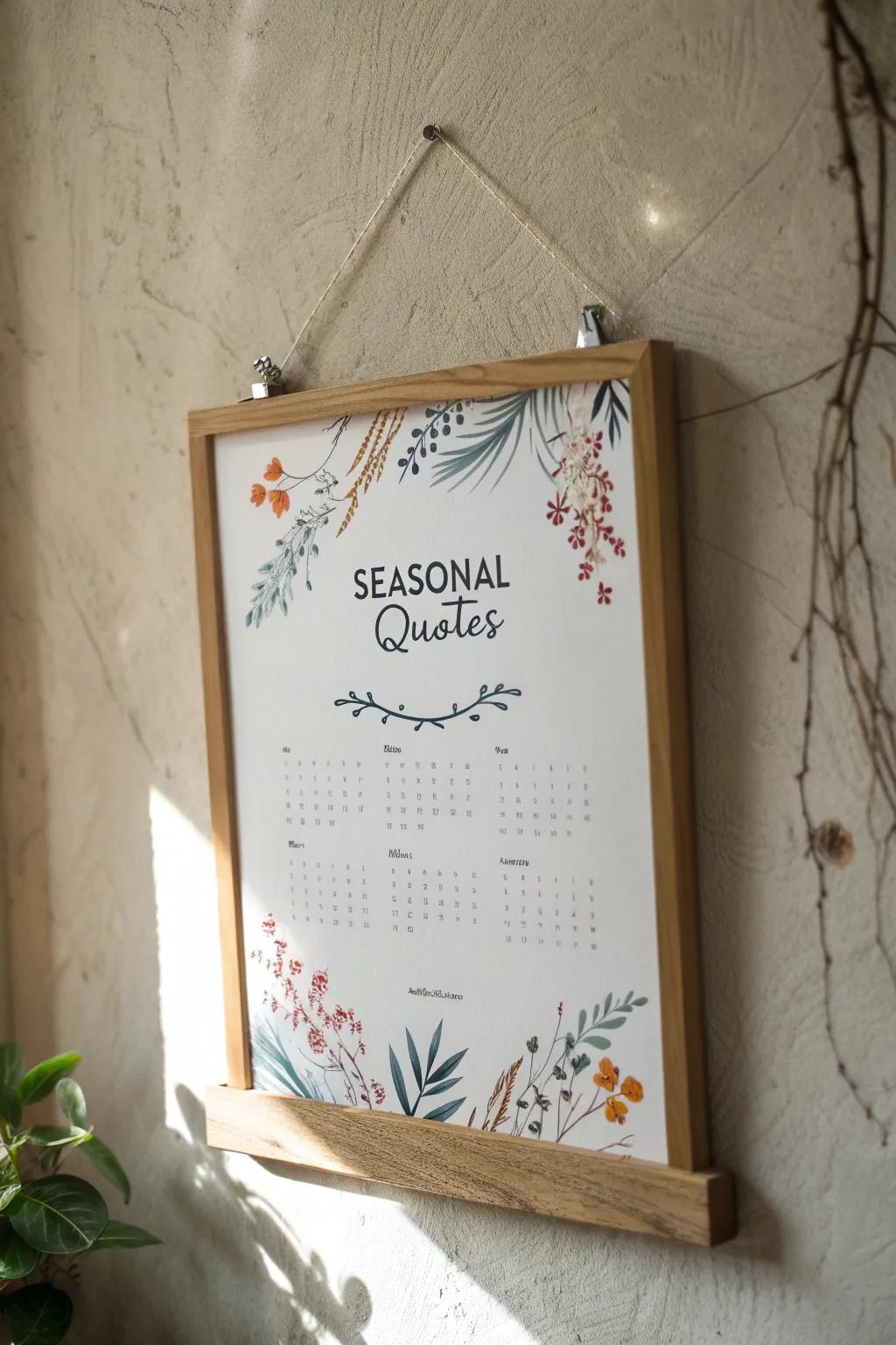 Start your month with inspiration: seasonal quotes elegantly displayed on a minimalist whiteboard calendar, blending simplicity with a touch of Boho charm.