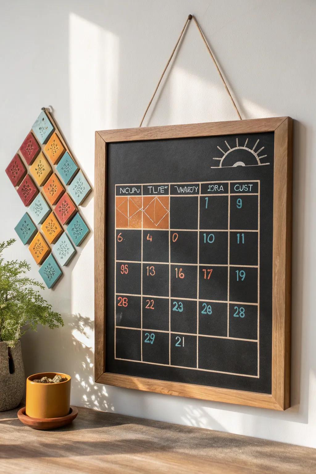 Revamp your planning with this stylish chalkboard calendar, where bold magnetic icons meet minimalist design.