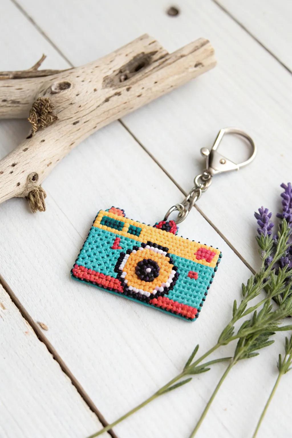 Capture nostalgia with this colorful retro camera charm, perfectly blending vintage vibes with minimalist elegance.