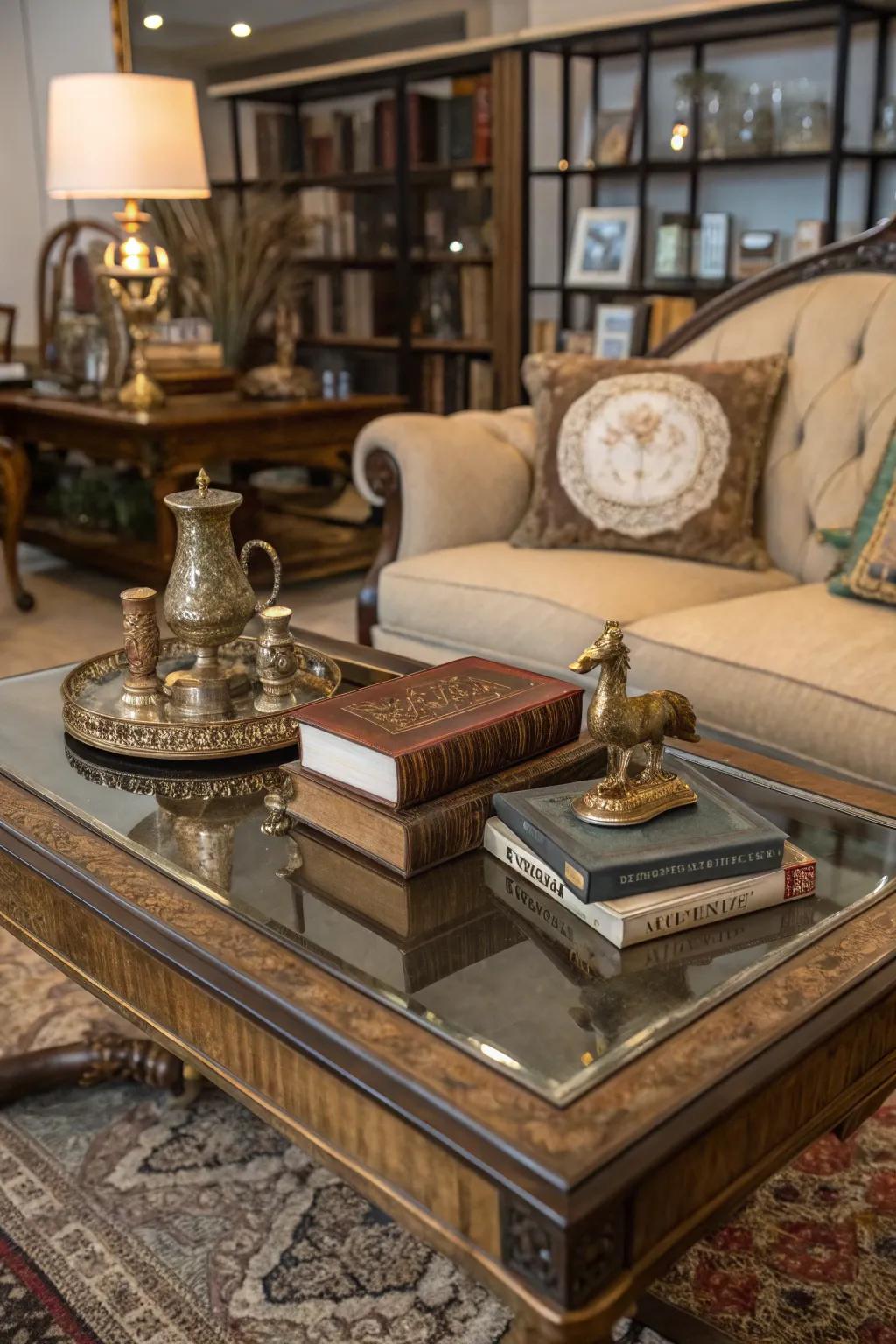 Vintage finds add character and nostalgia to your mirror table.