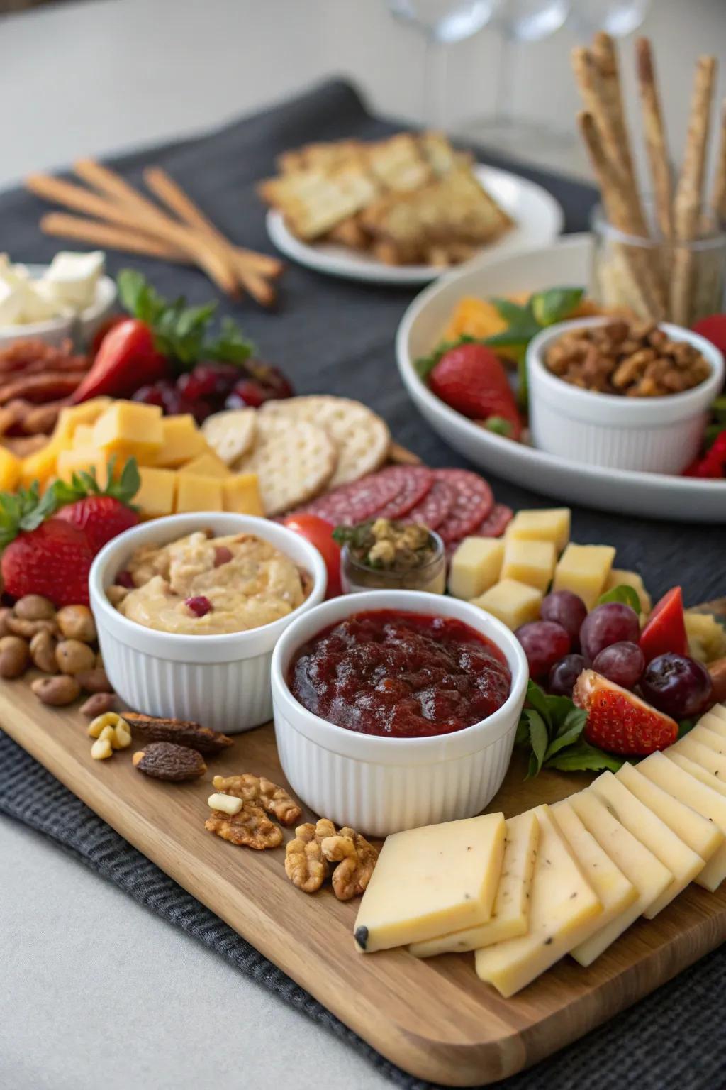 Decorative bowls add tidiness and elegance to the board.
