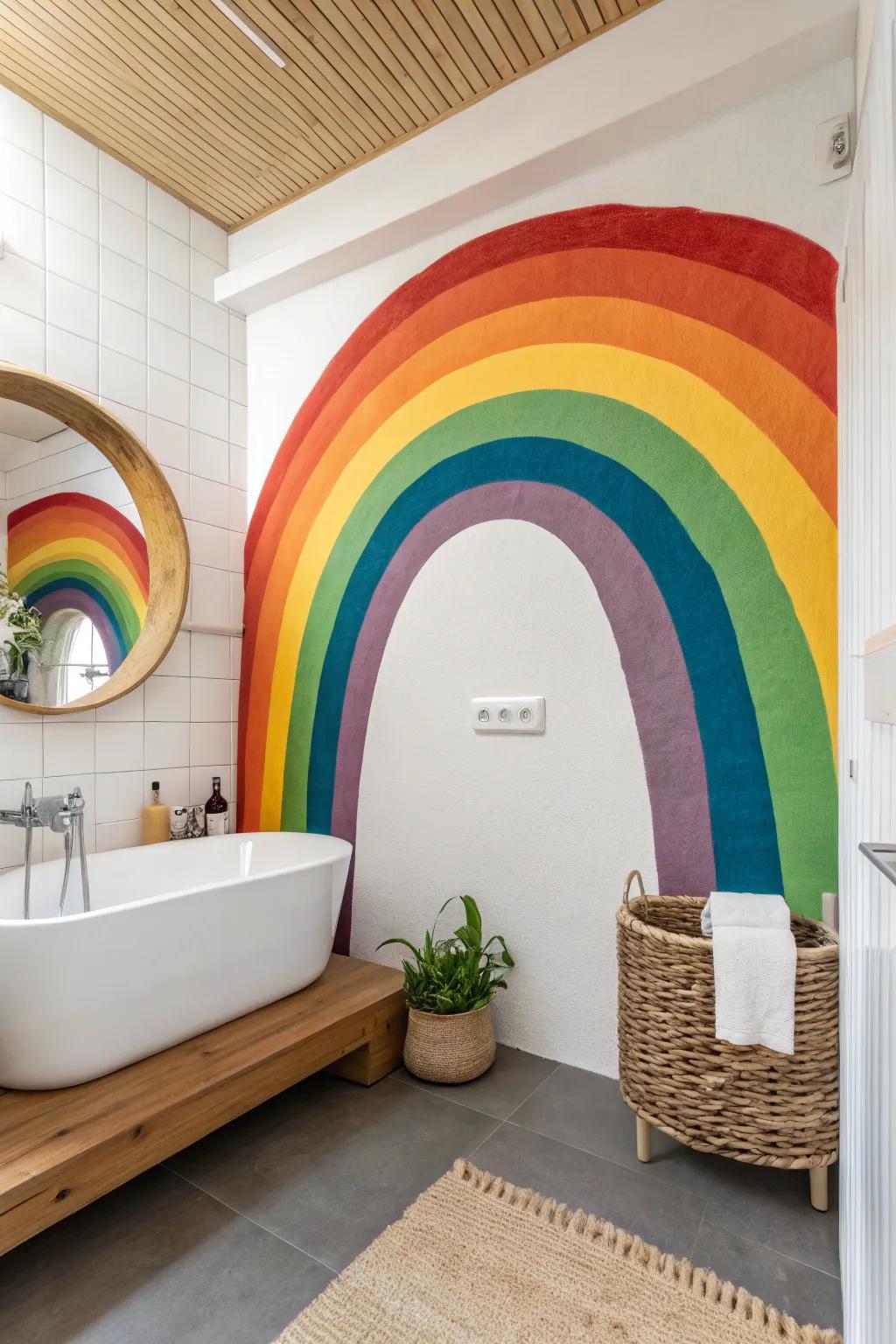 Transform your space with a splash of joy: a vibrant rainbow mural for a whimsical touch.