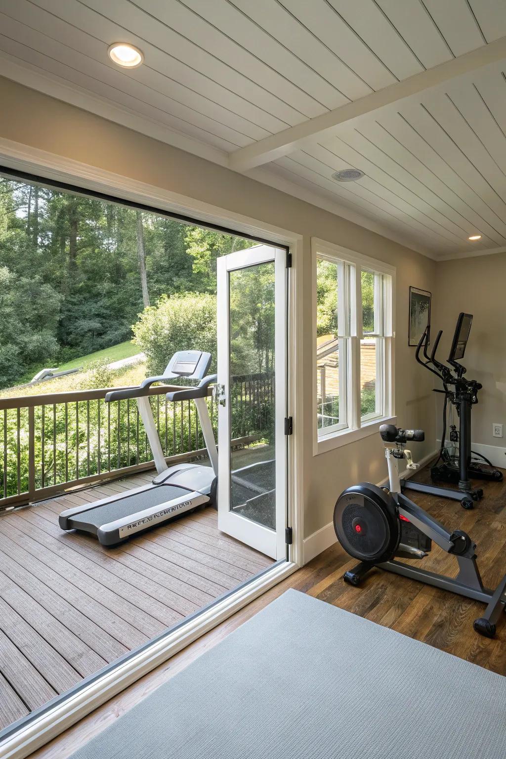 Integrating outdoor elements brings nature into your office gym.