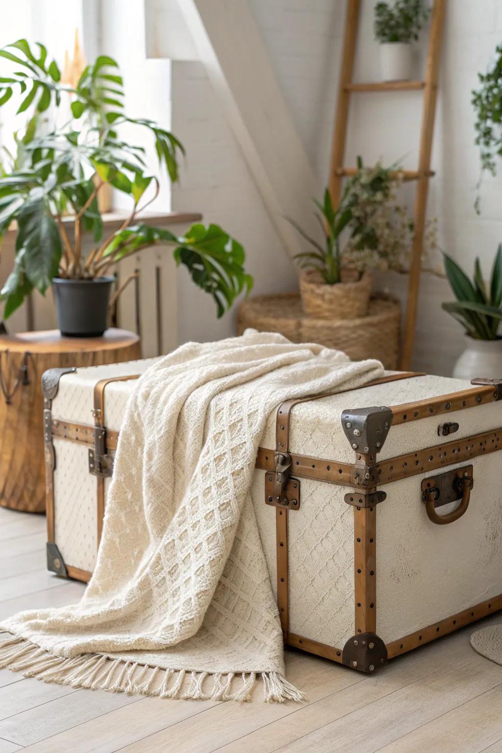 Wrap history in warmth: A cozy trunk makeover with textured elegance.