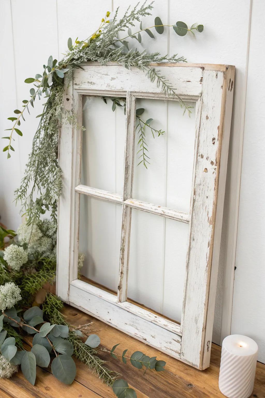 Transform old into gold with this shabby chic window frame—where vintage charm meets minimalist elegance.