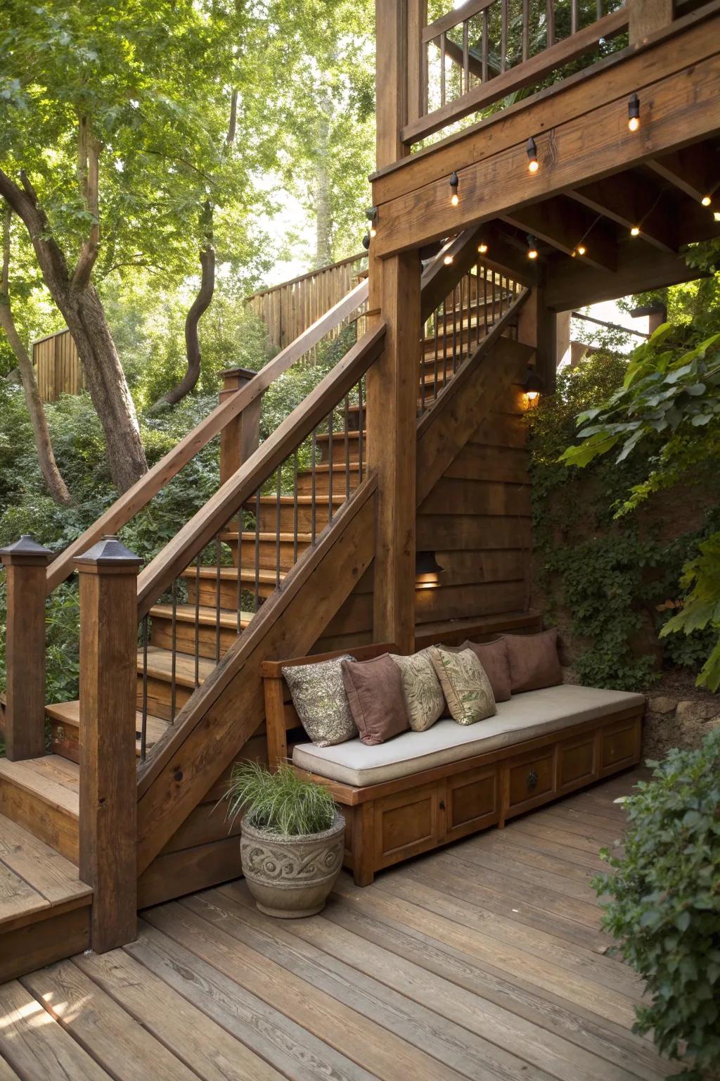Discover the charm of hidden nooks beneath your deck stairs, a perfect retreat crafted with elegance.