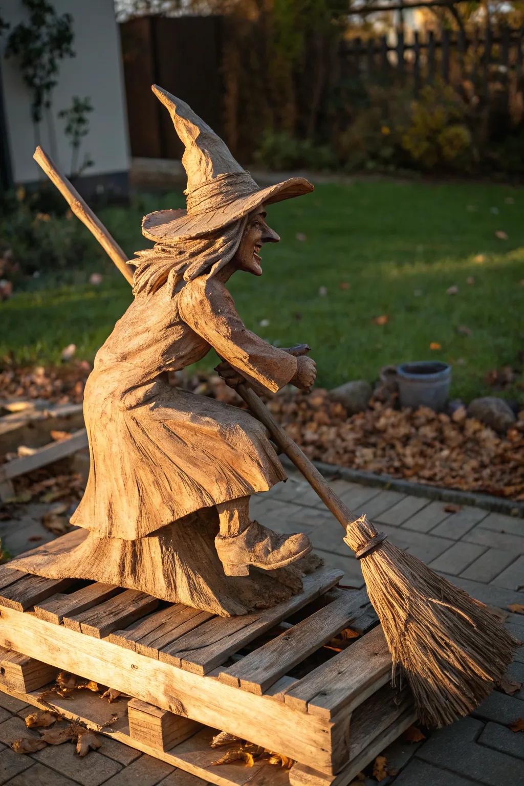 Craft your own Halloween magic with this stunning wooden witch and pallet broom, a testament to artisanal skill and creativity.