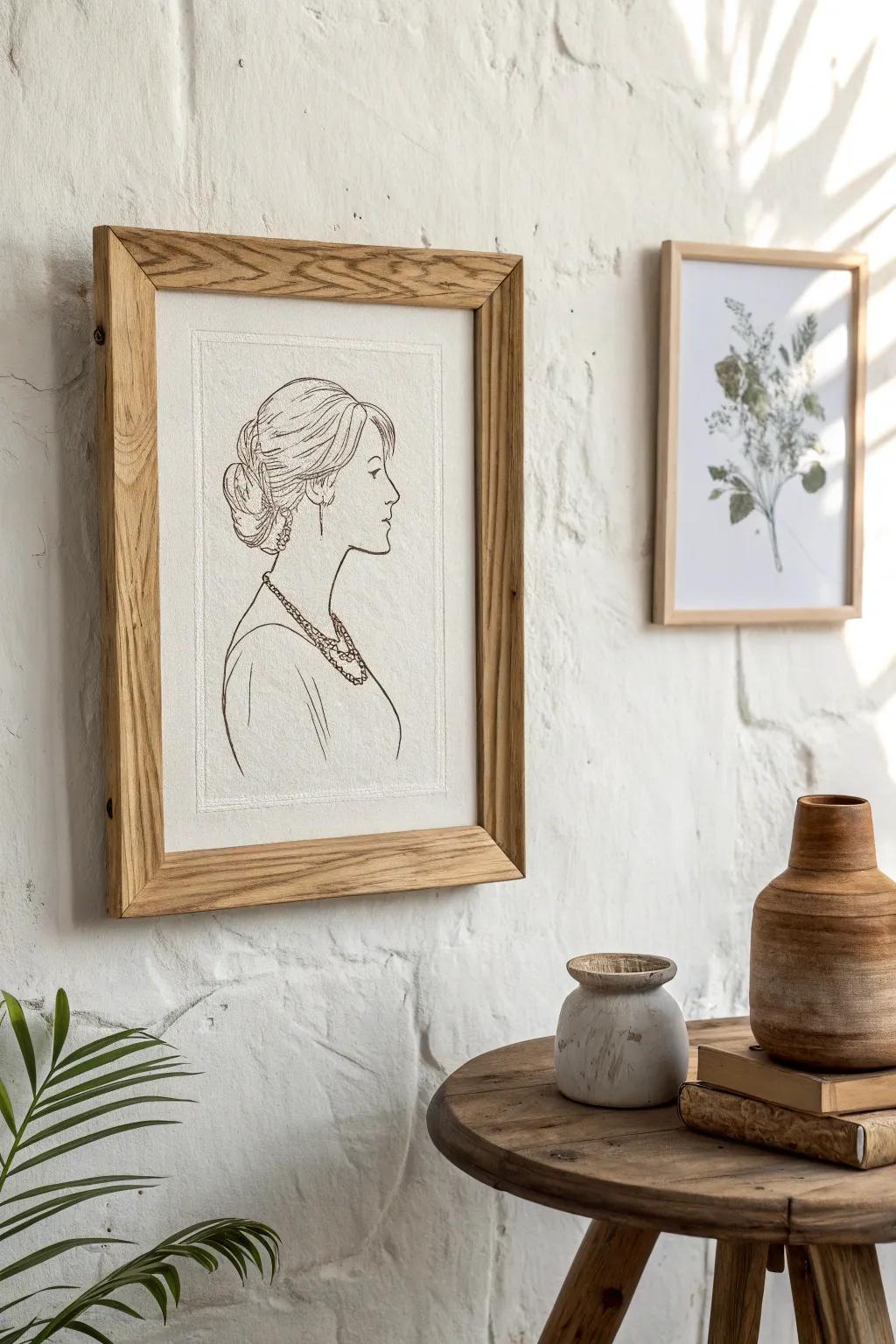 Embrace nostalgia with a vintage-inspired outline portrait, perfect for adding character to your minimalist decor.