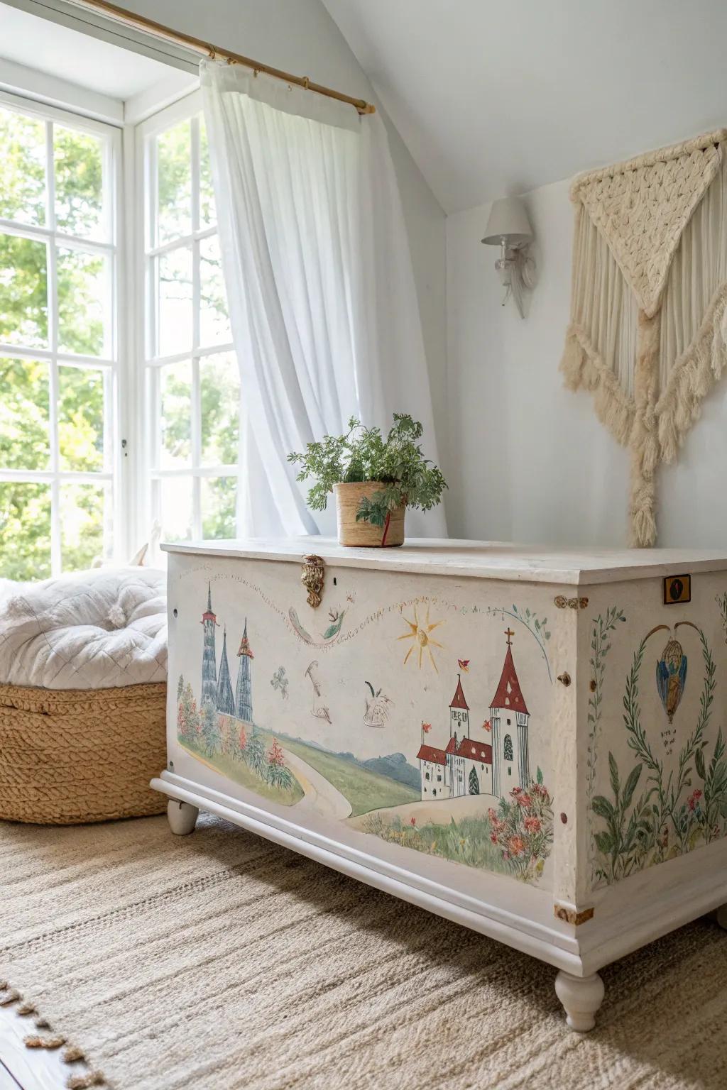 Bring a touch of fairytale magic into your home with whimsical hand-painted cedar chests.