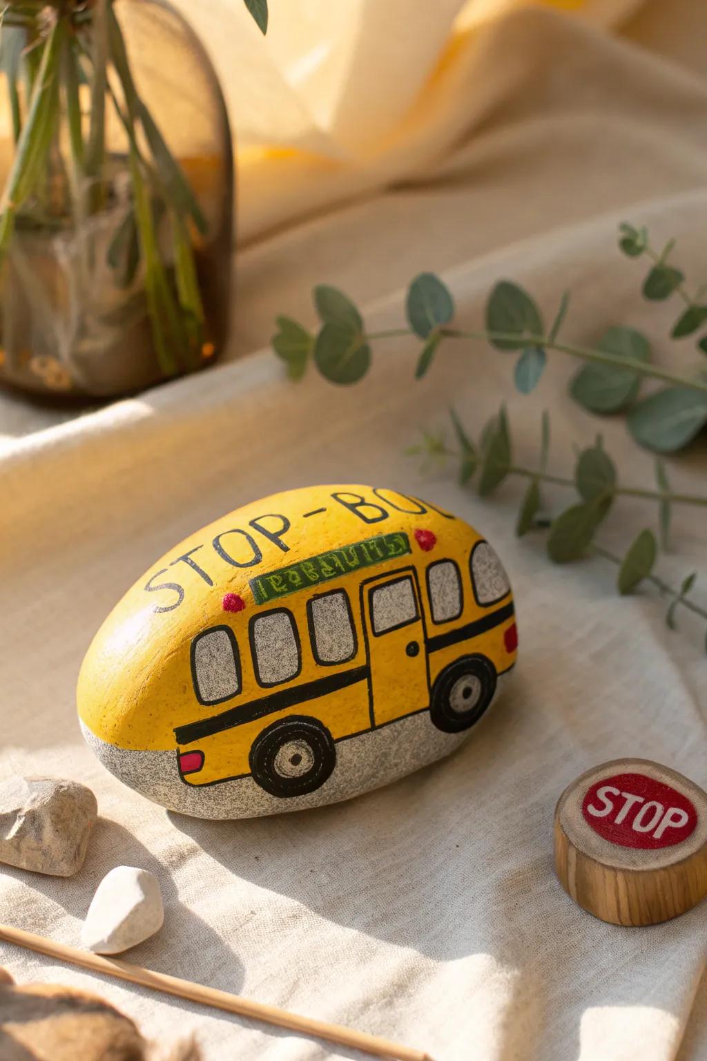 Journey through learning with this charming yellow school bus rock—where simplicity meets creativity.