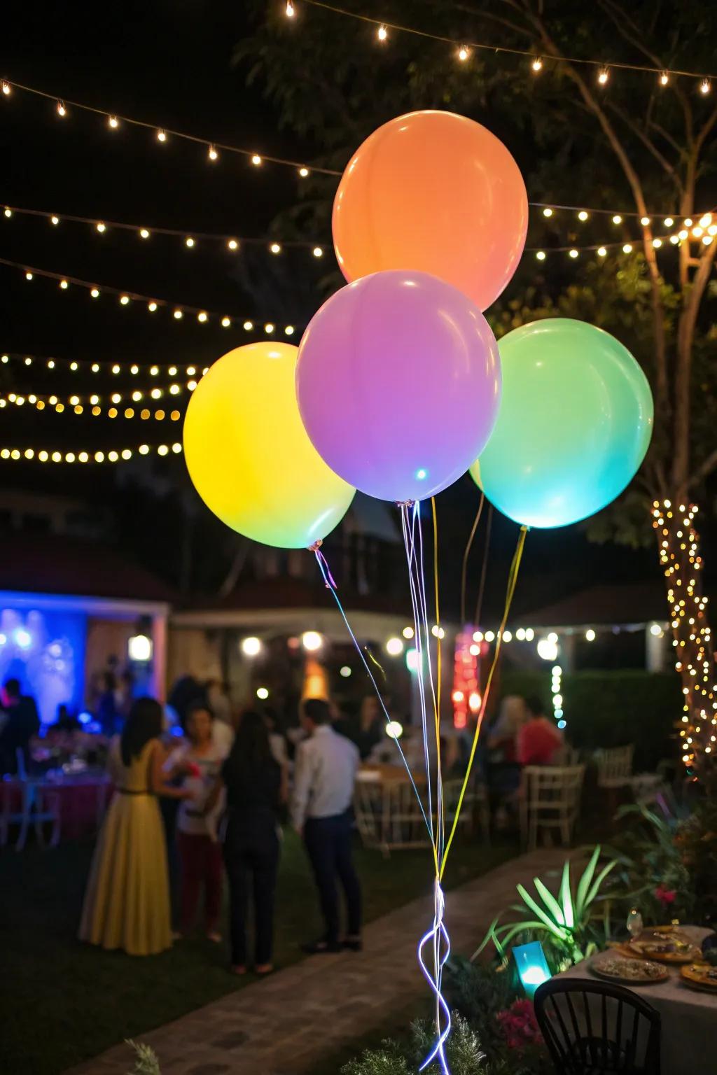 Glowing balloons add a whimsical glow to any event.