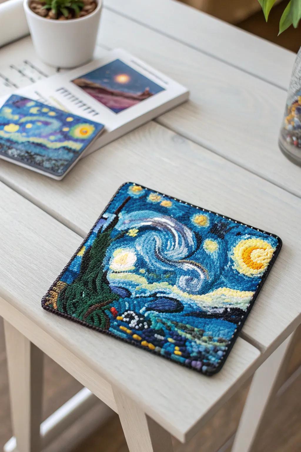 Bring art history to your table with Starry Night coasters, where craftsmanship meets minimalist elegance.