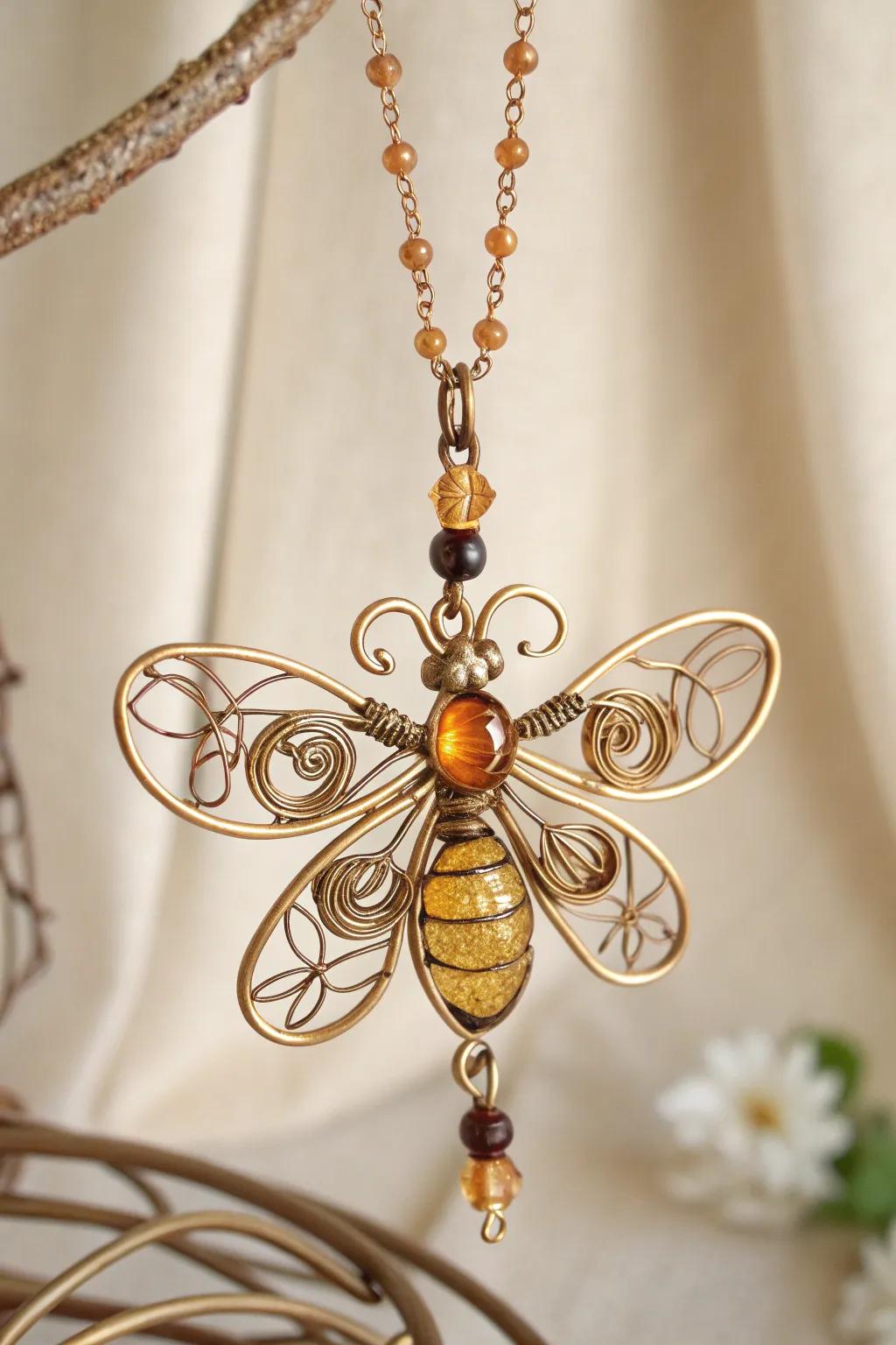 Elegance in Nature: A handcrafted bee pendant that captures the essence of pollinators in minimalist beauty.
