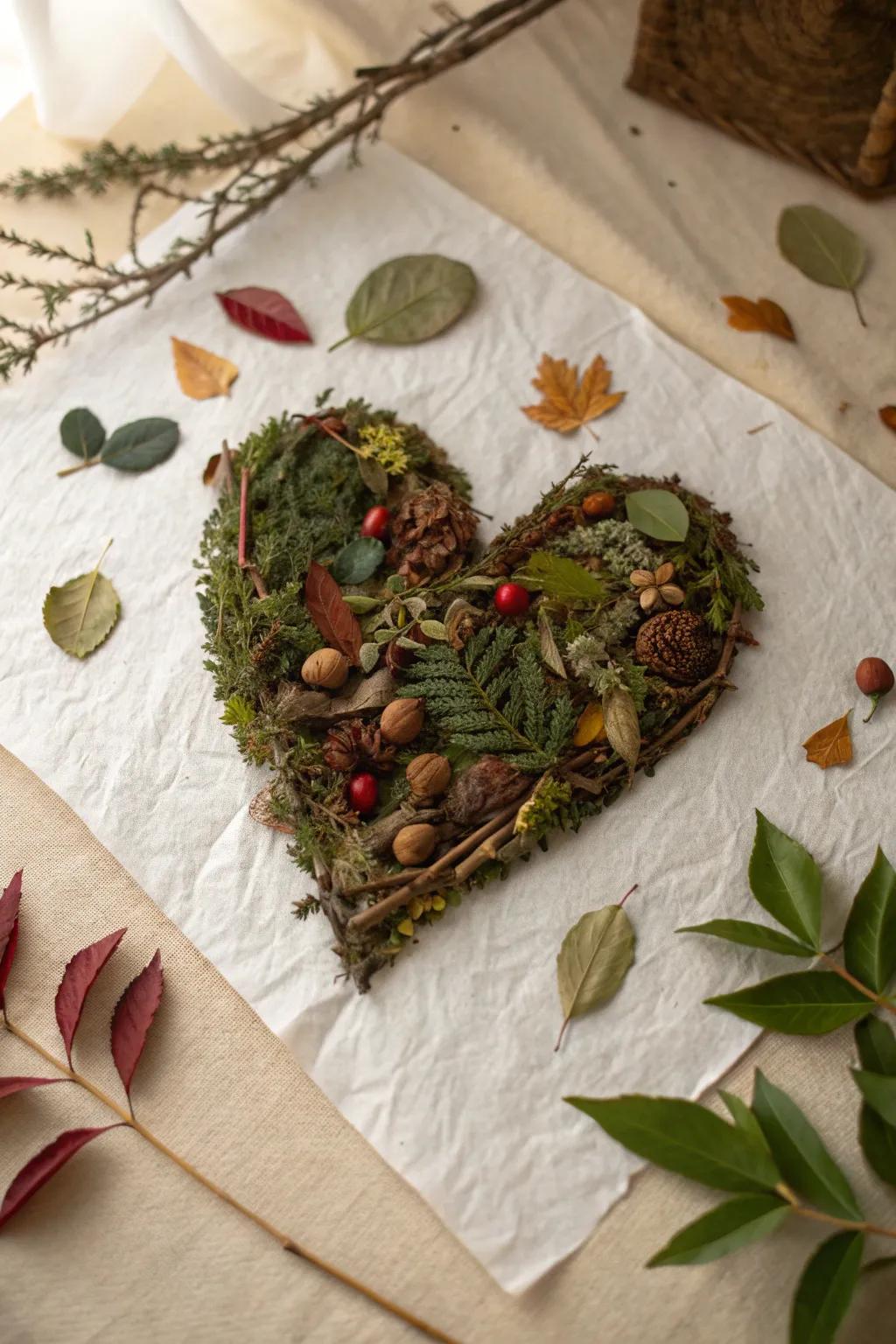 Capture the essence of nature's beauty with this heart-shaped collage, a perfect blend of simplicity and craftsmanship.
