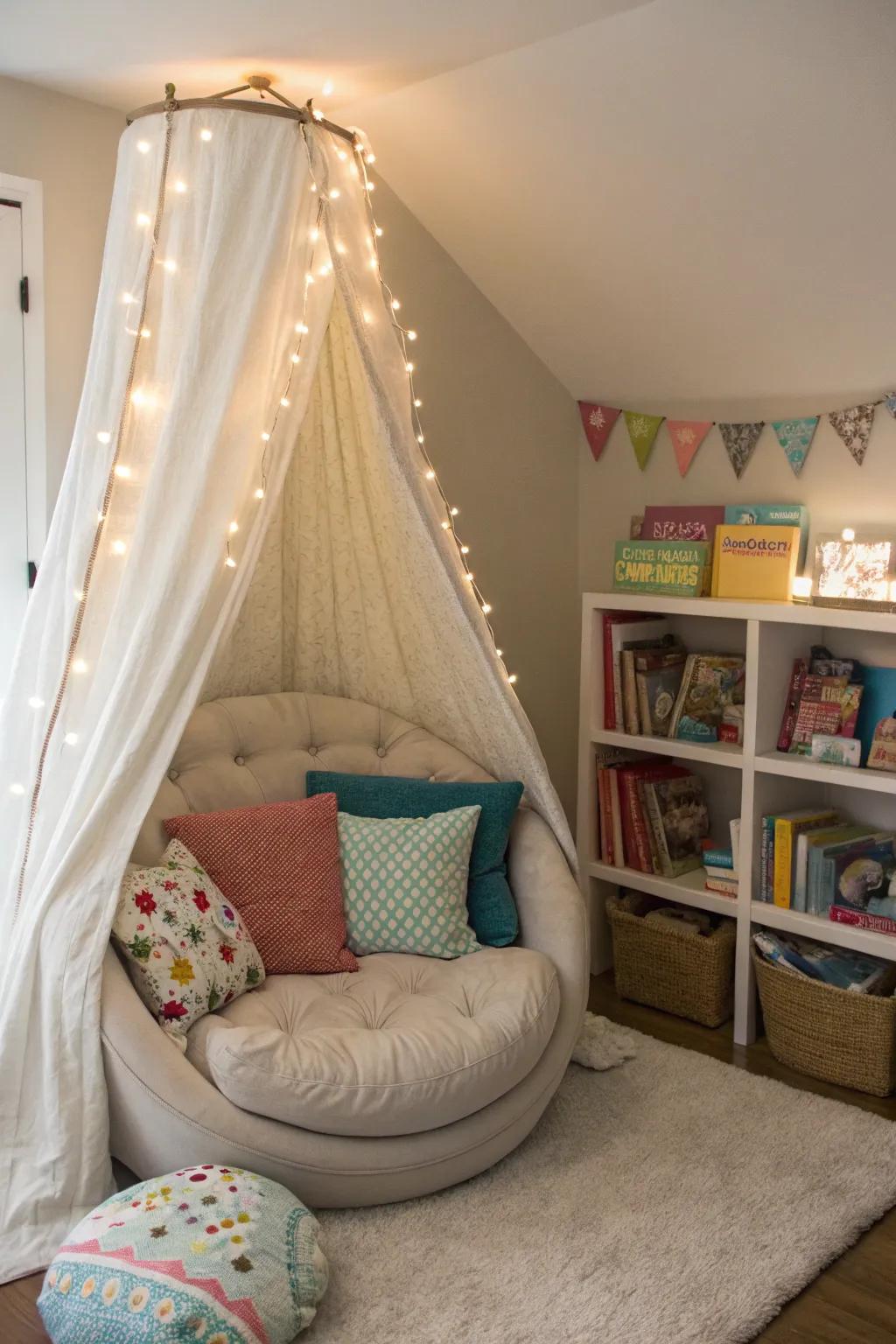 A royal reading nook perfect for storytime and relaxation.