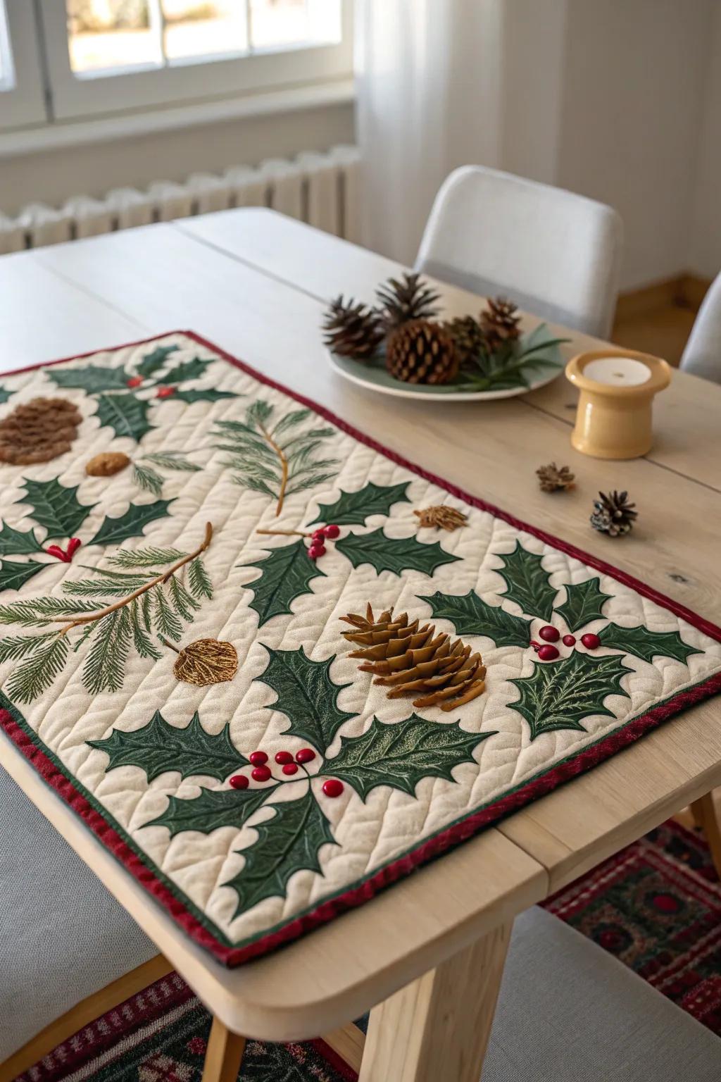 Elevate your festive table setting with nature-inspired quilted placemats, blending simplicity and boldness in perfect harmony.