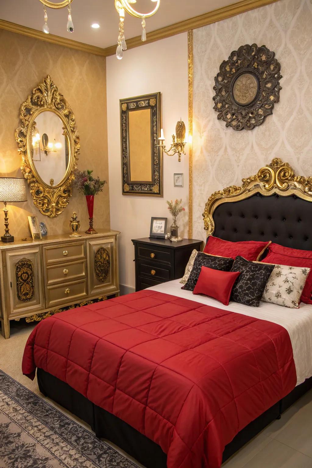 Gold accents bring warmth and sophistication to the bedroom.