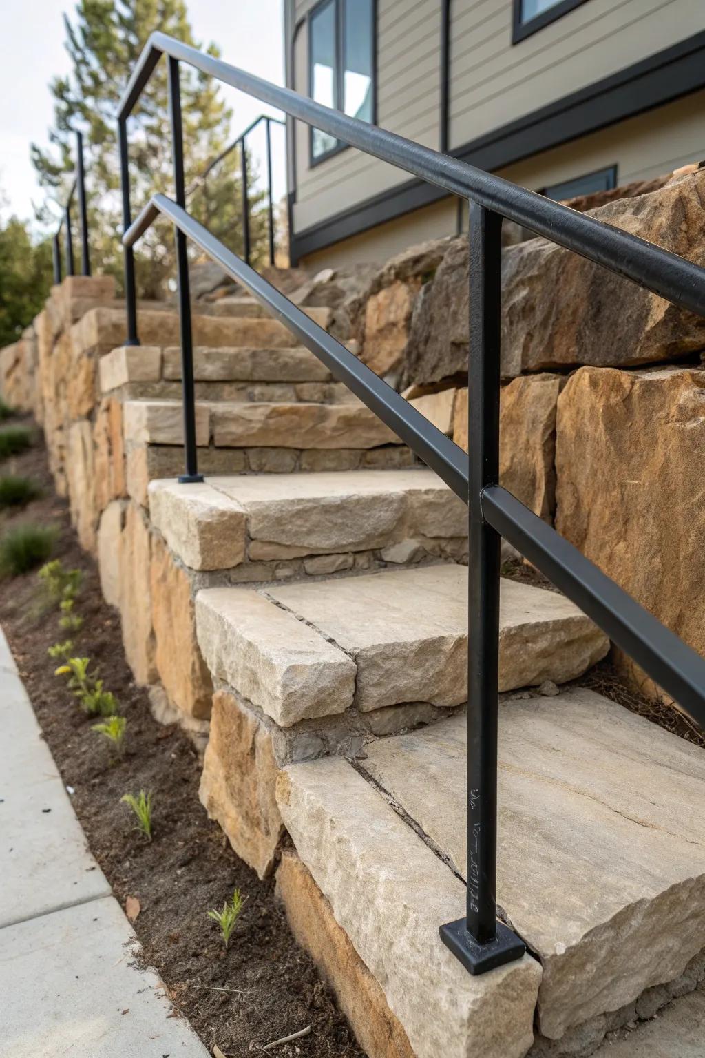 Elevate your steps with the bold contrast of metal and stone. #Craftsmanship #ModernDesign